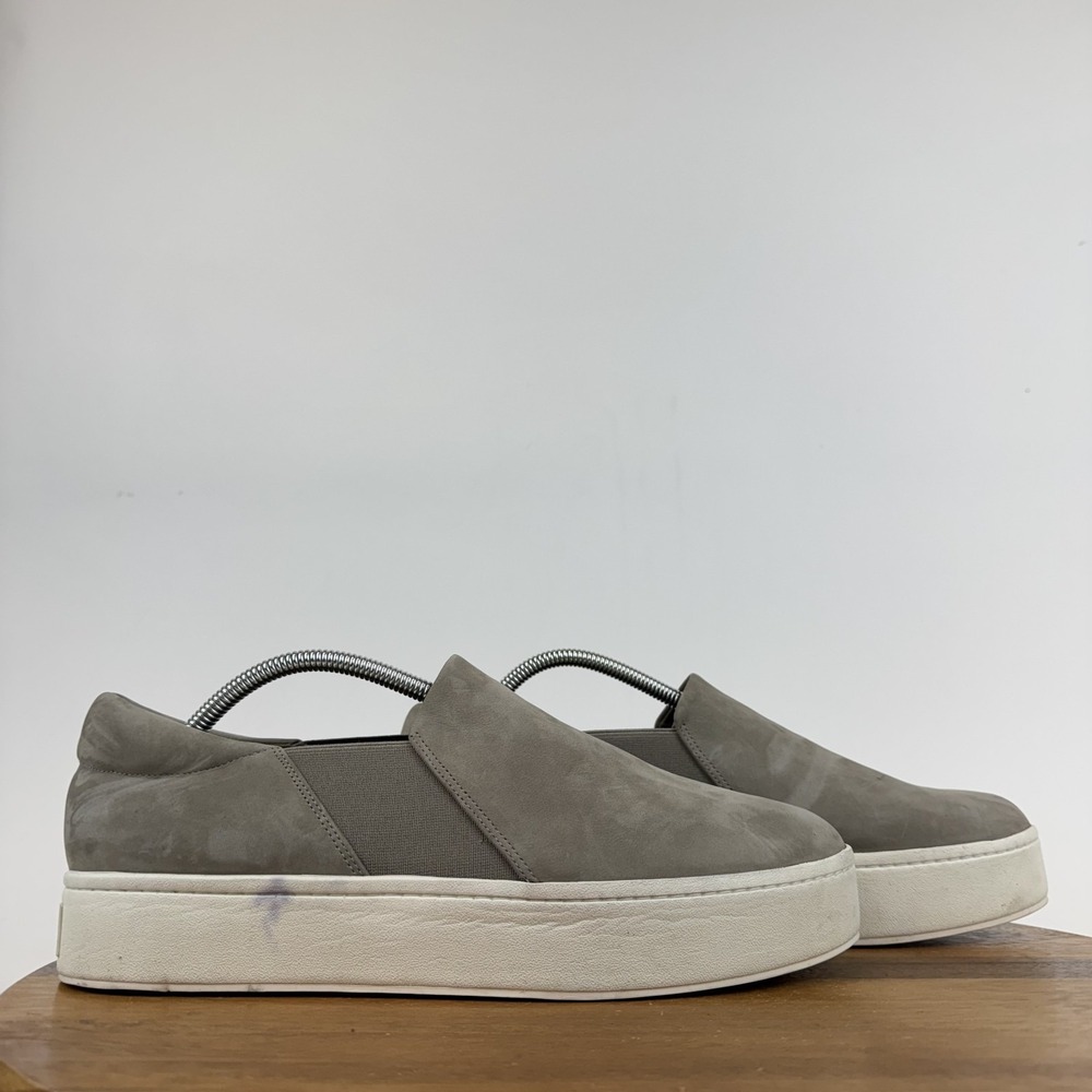 New‎ Womens Vince Warren Gray Leather Slip On Platform Casual Sneakers Size 12 M